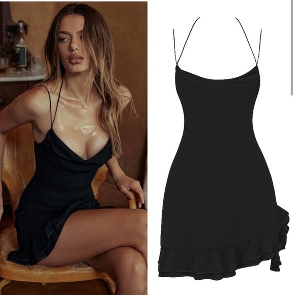 HOUSE OF CB 'Rossella' Black Ruffle Mini Dress - Picture 2 of 15